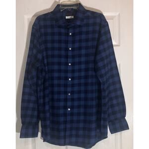 Thomas Dean Shirt Mens XXL Blue Black Plaid Long Sleeve Button Up Cotton Flannel